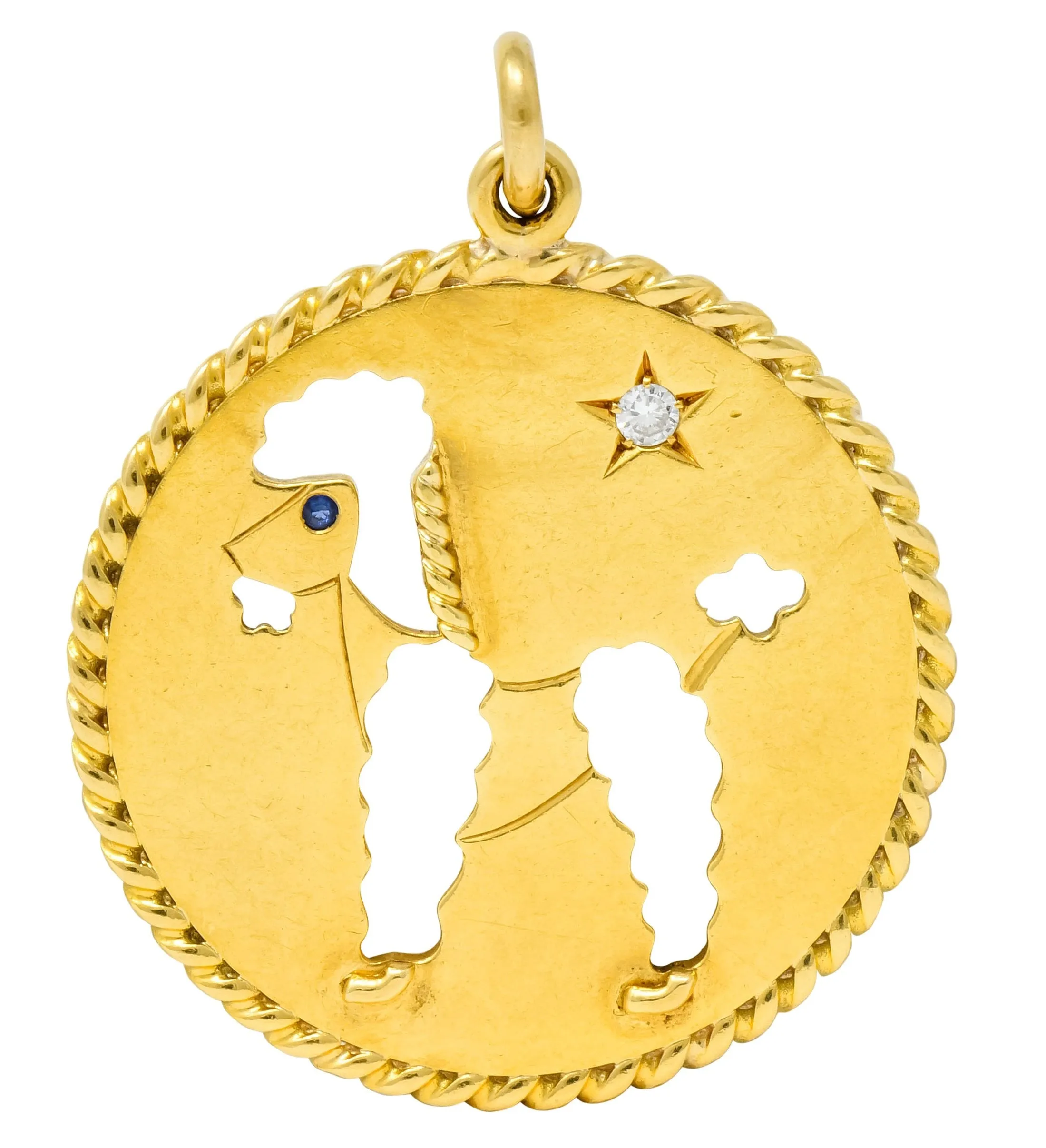 Cartier Mid-Century Diamond Sapphire 18 Karat Gold Large Poodle Dog Pendant Charm