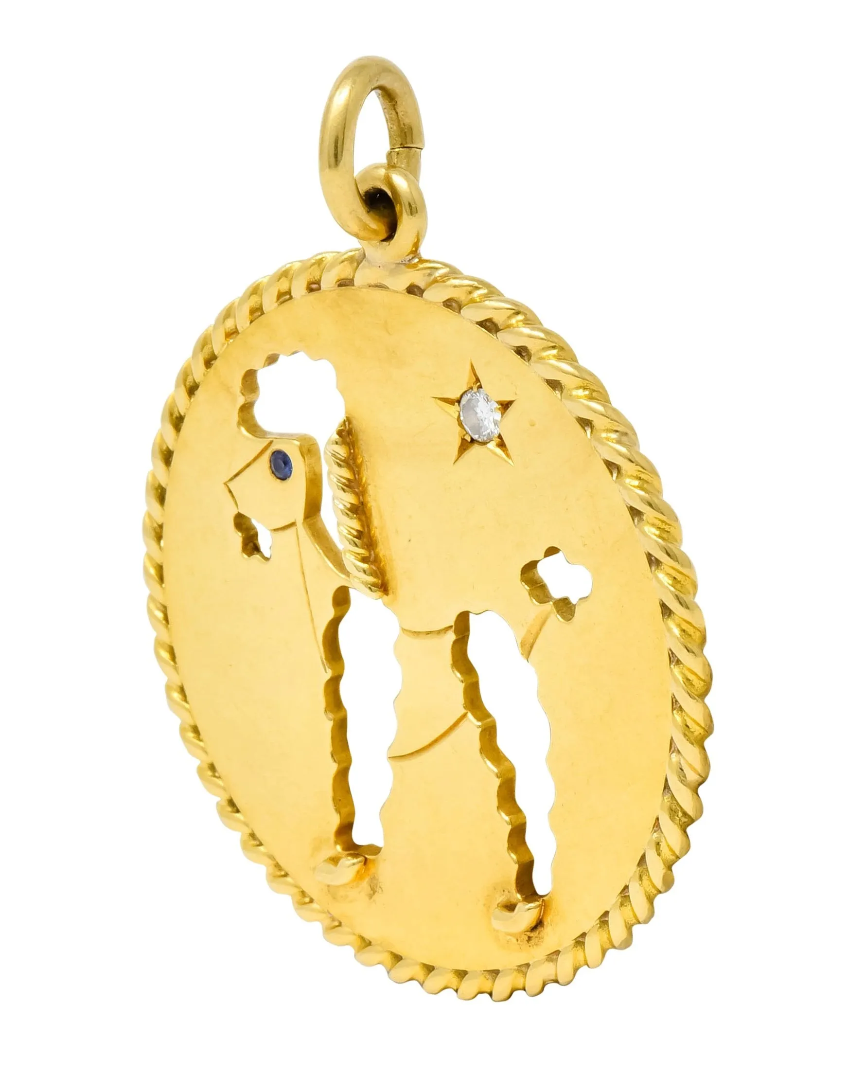 Cartier Mid-Century Diamond Sapphire 18 Karat Gold Large Poodle Dog Pendant Charm