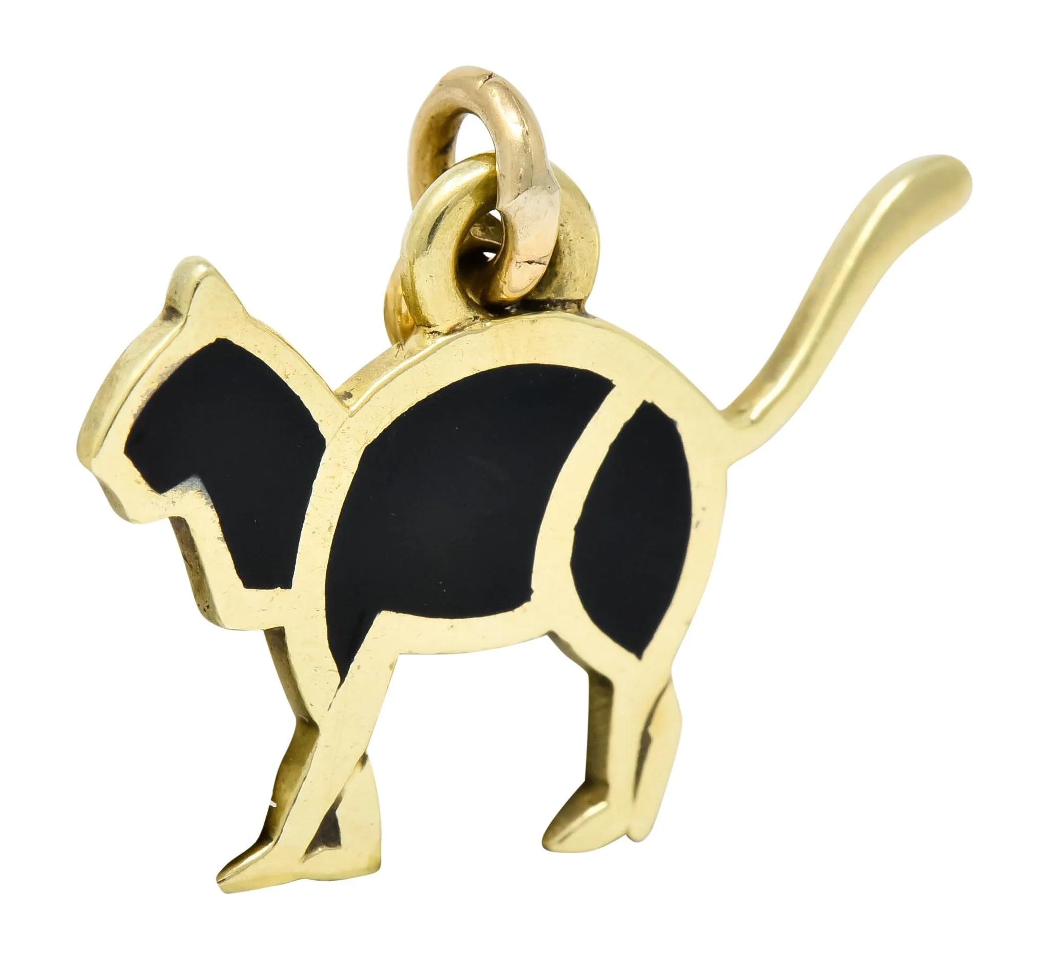 Cartier Vintage Black Enamel 14 Karat Gold Cat Charm