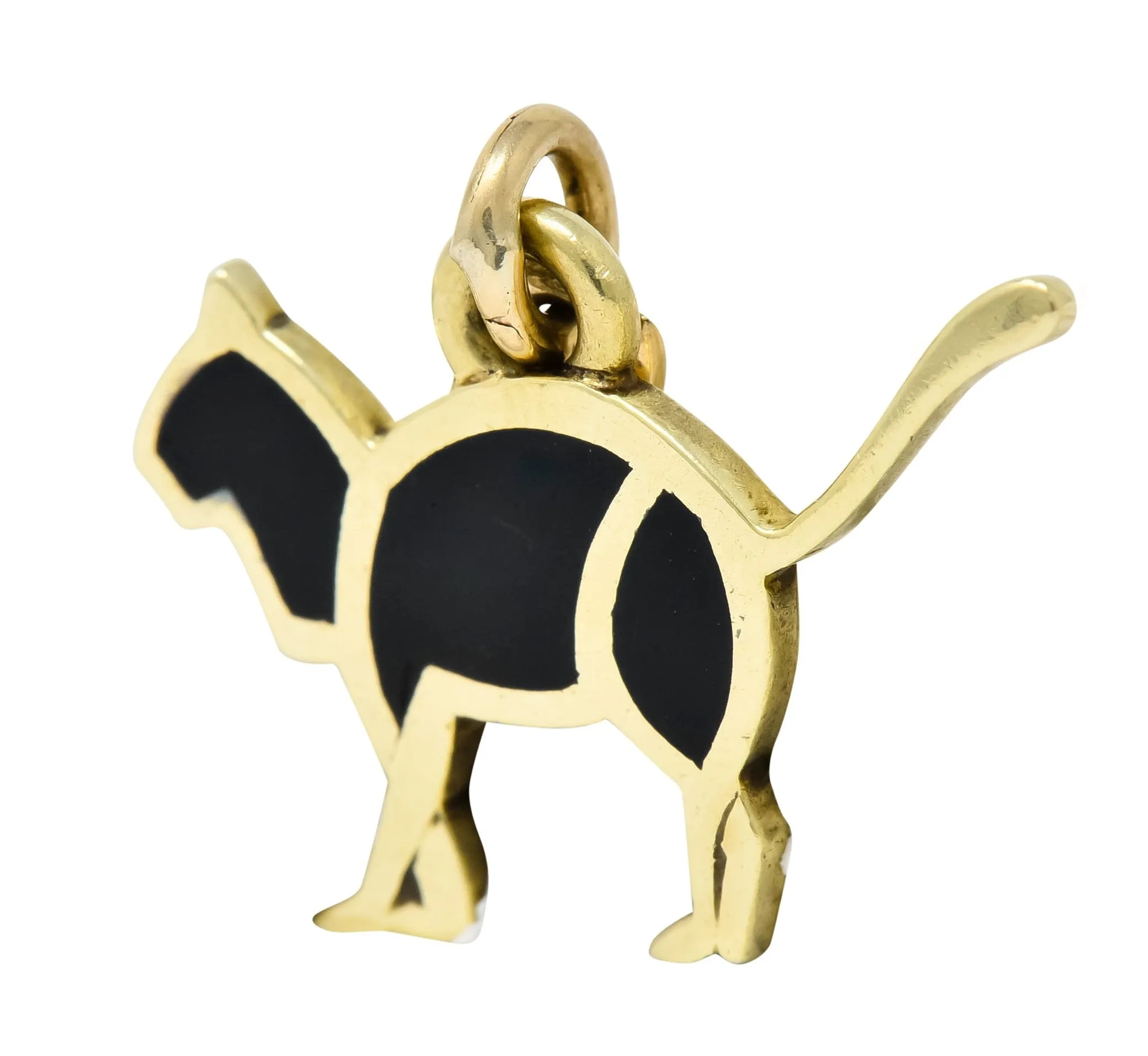 Cartier Vintage Black Enamel 14 Karat Gold Cat Charm