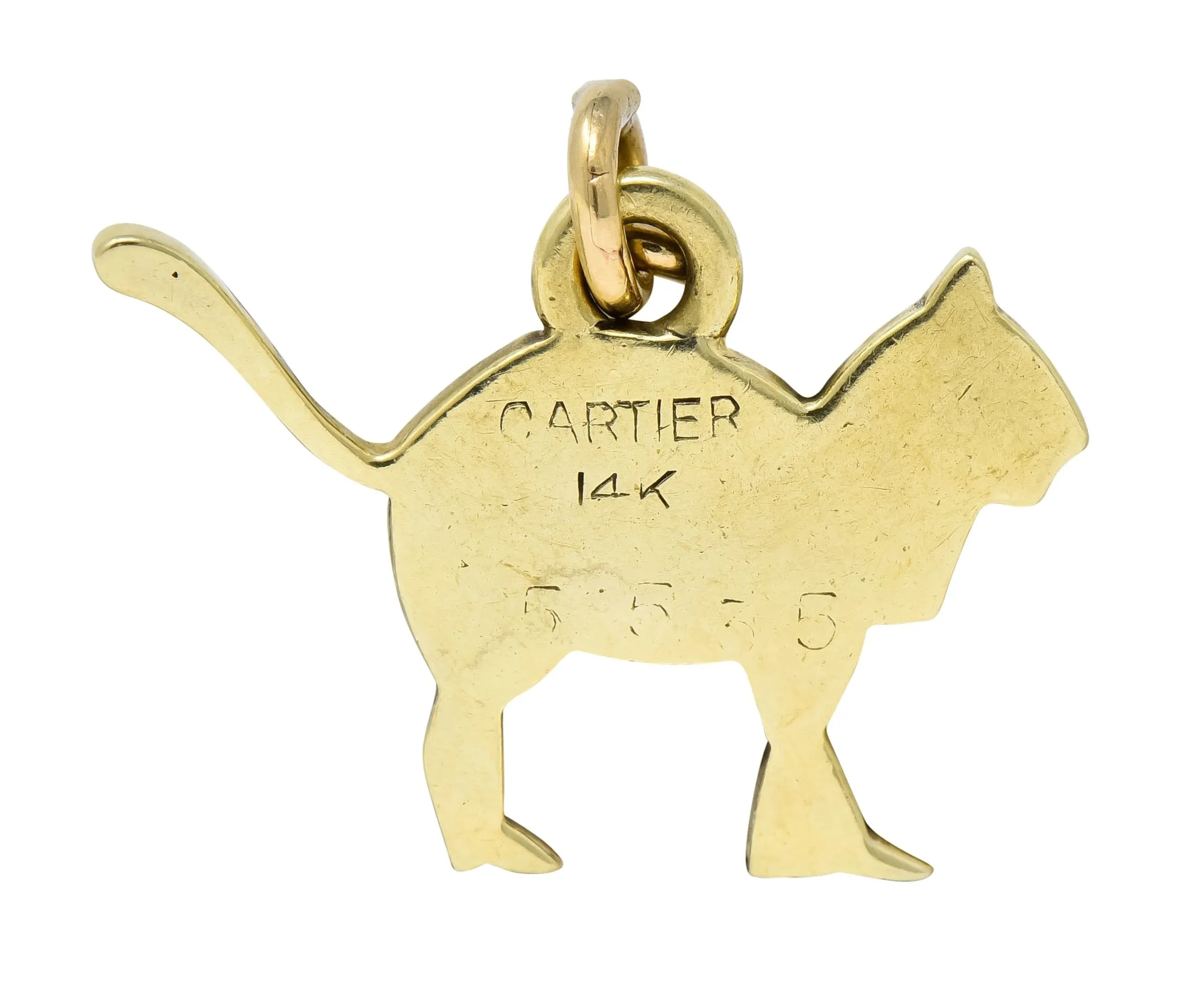 Cartier Vintage Black Enamel 14 Karat Gold Cat Charm