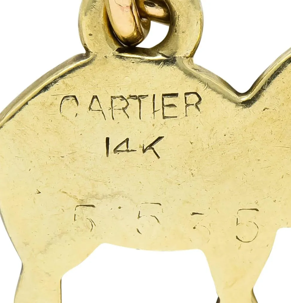 Cartier Vintage Black Enamel 14 Karat Gold Cat Charm