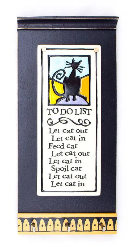 Cat to do List Ceramic Tile on Wooden Key Holder