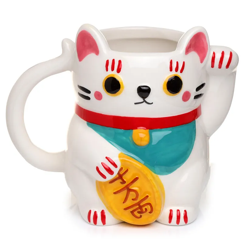 Ceramic White Maneki Neko Lucky Cat Shaped Collectable Mug MUG381