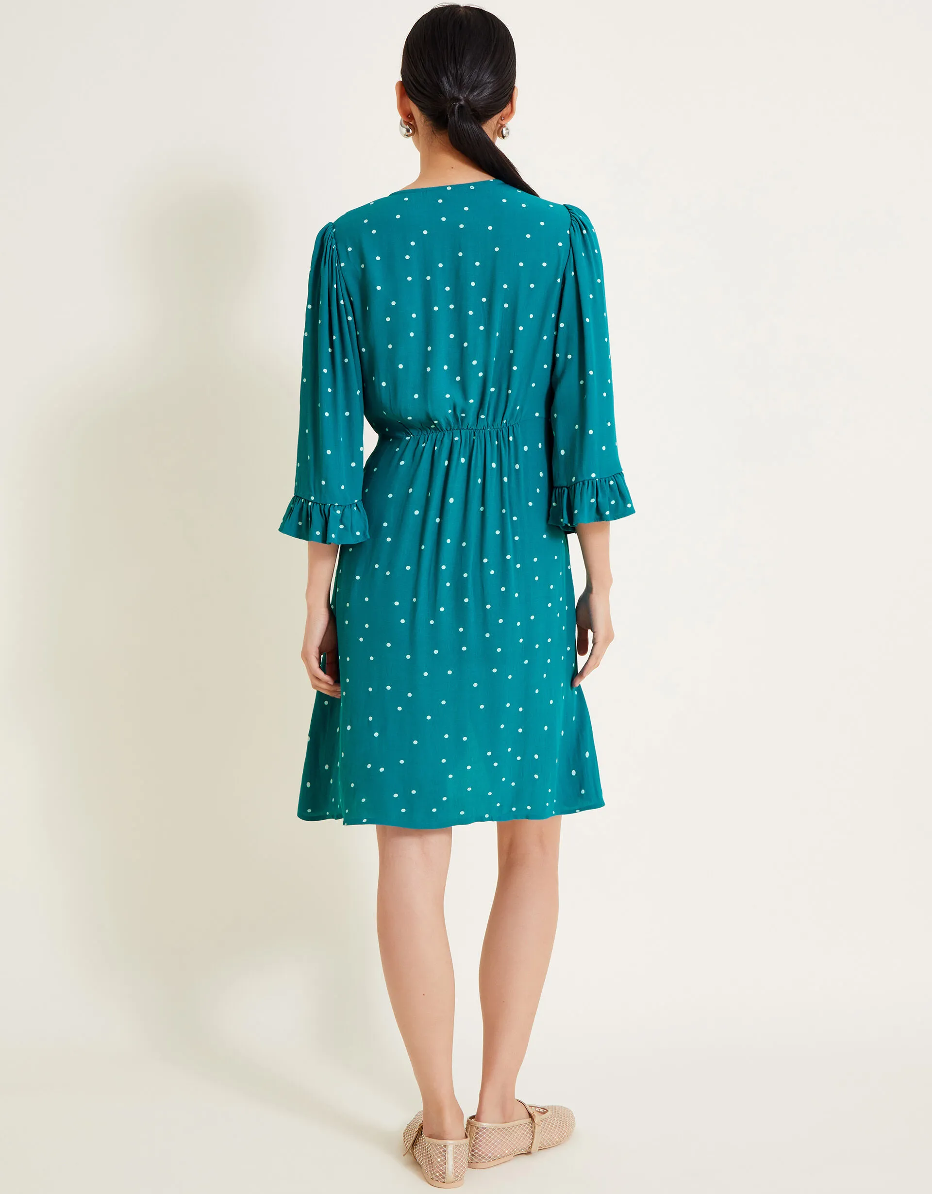 Clea Spot Print Embroidered Dress Teal