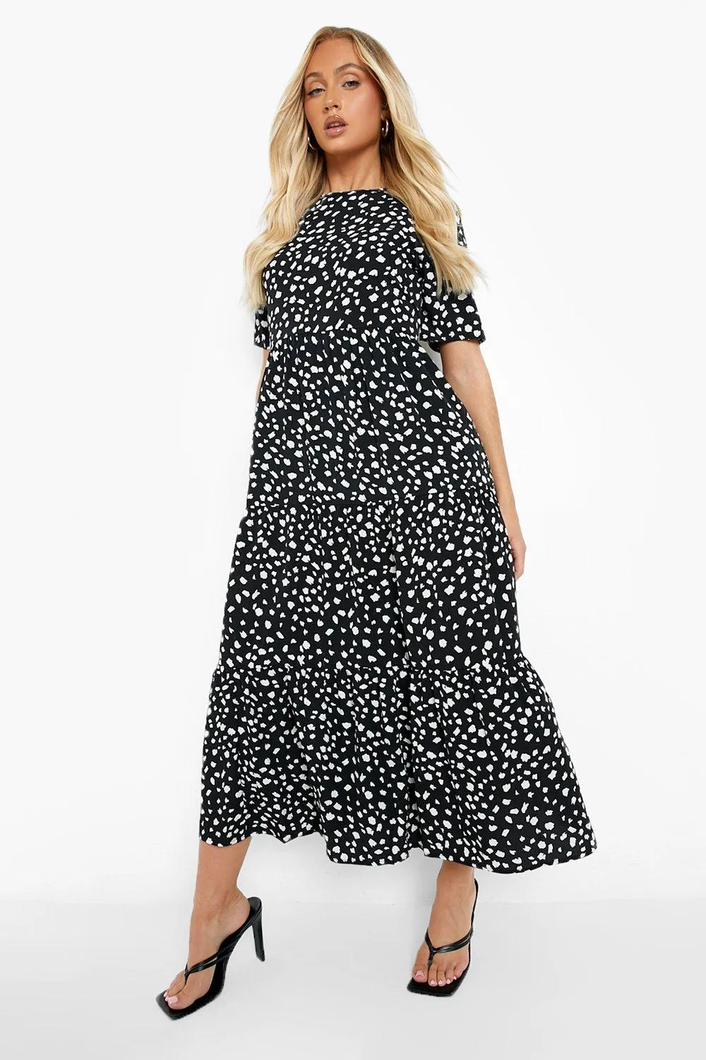 Cotton Spot Print Midaxi Smock Dress