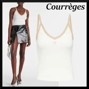 Courreges  |V-Neck Plain Cotton Bridal Logo Tanks & Camisoles