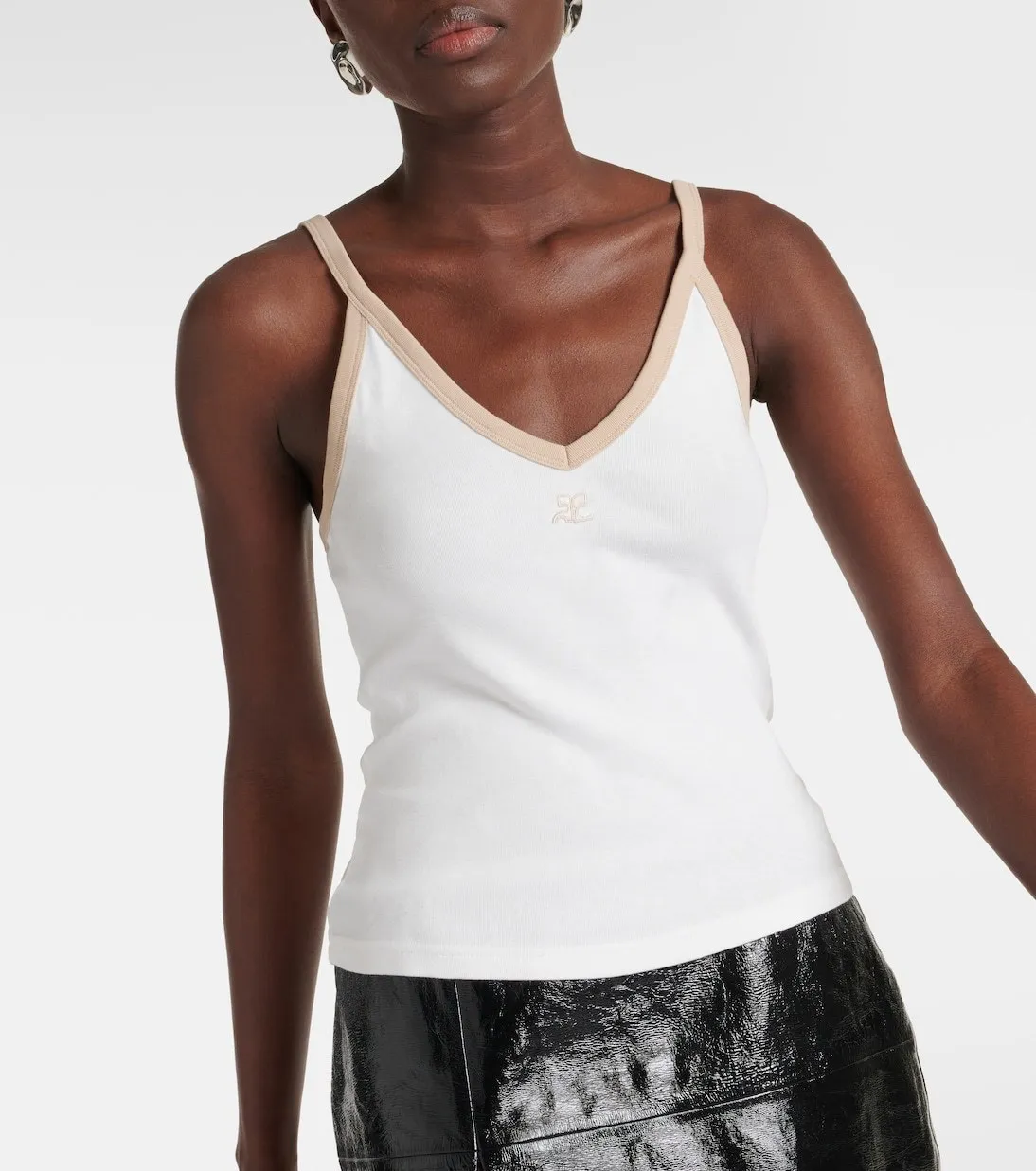 Courreges  |V-Neck Plain Cotton Bridal Logo Tanks & Camisoles