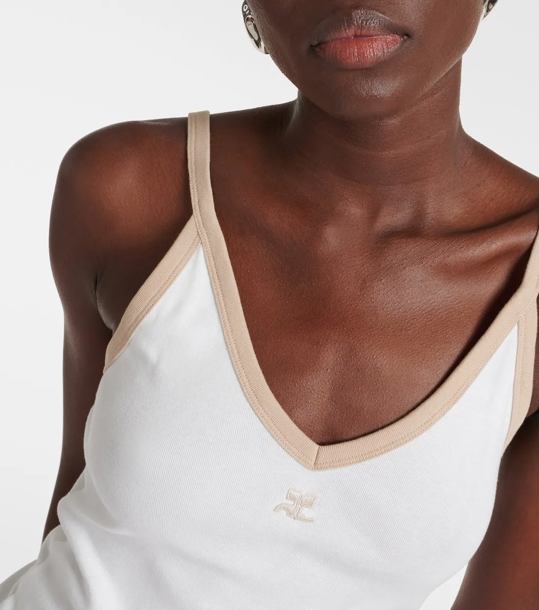 Courreges  |V-Neck Plain Cotton Bridal Logo Tanks & Camisoles