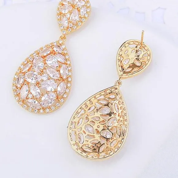 Crystal Bridal Pear Shaped CZ Statement Drop Earrings