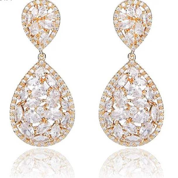 Crystal Bridal Pear Shaped CZ Statement Drop Earrings