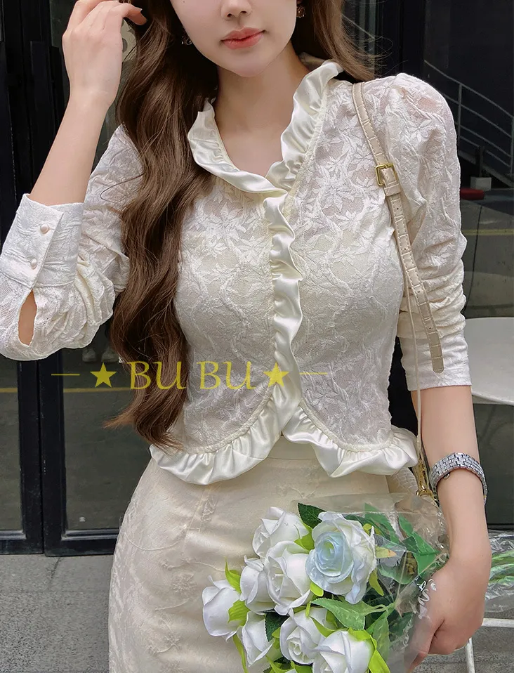 Dabuwawa  |Flower Patterns Blended Fabrics Long Sleeves Party Style