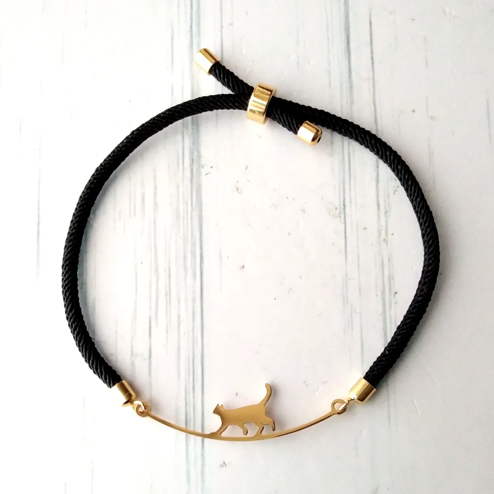 Dani Cat Walking The Wire Corded Slider Bracelet