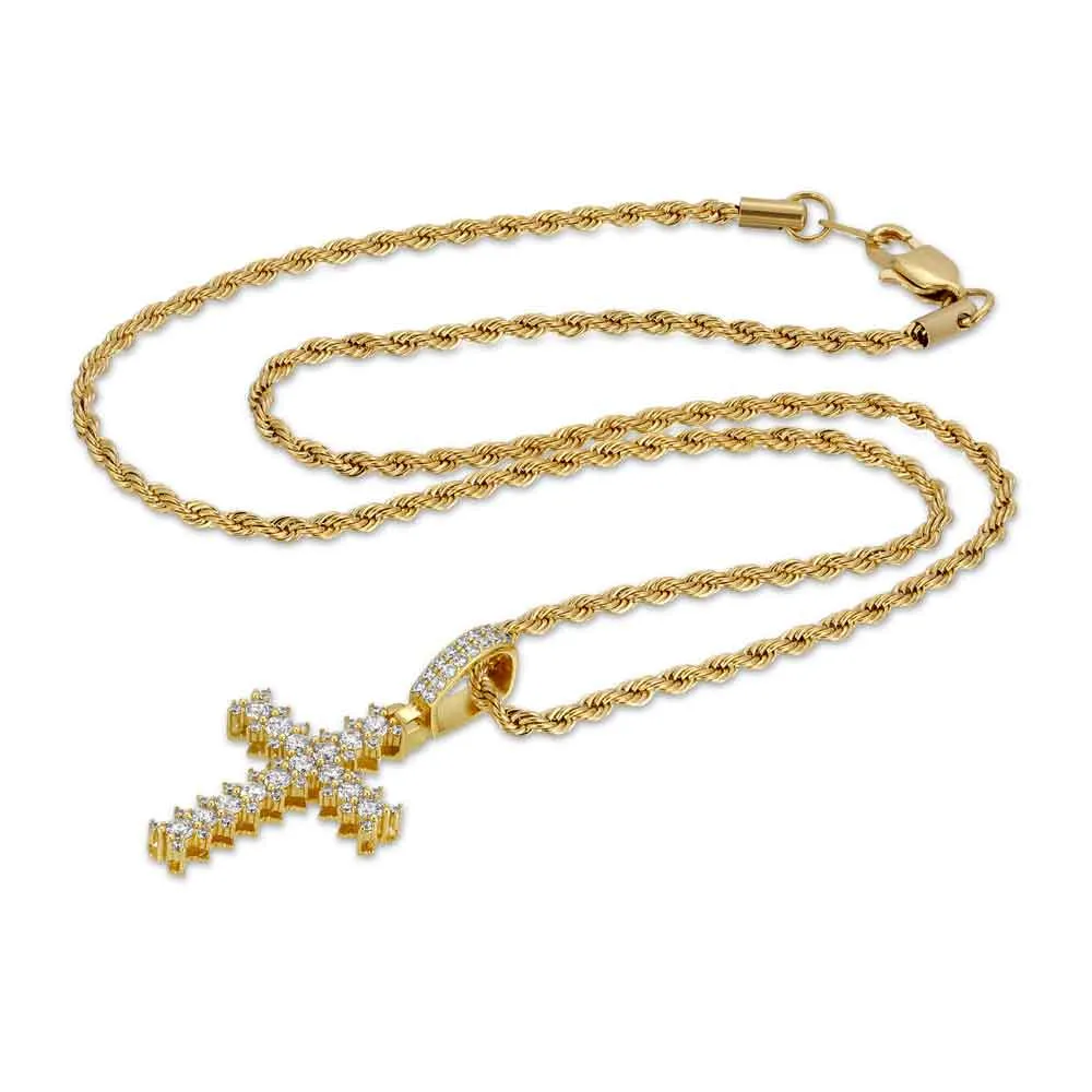 Diamond Cross Necklace Pendant & Gold Rope Chain