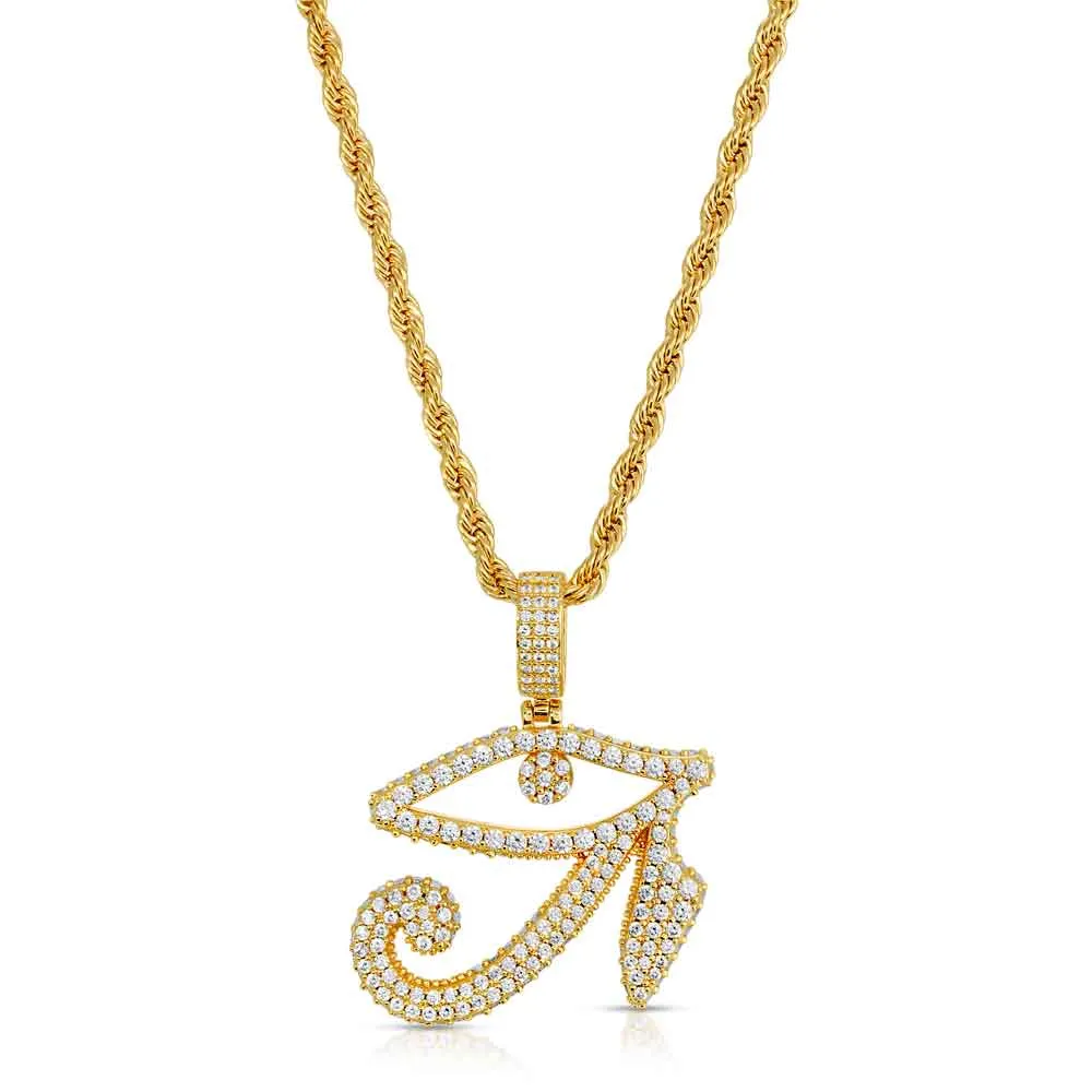 Diamond Eye Of Horus Necklace Pendant & Rope Chain