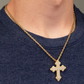 Diamond Fleur De Lis Cross Necklace Pendant & Rope Chain