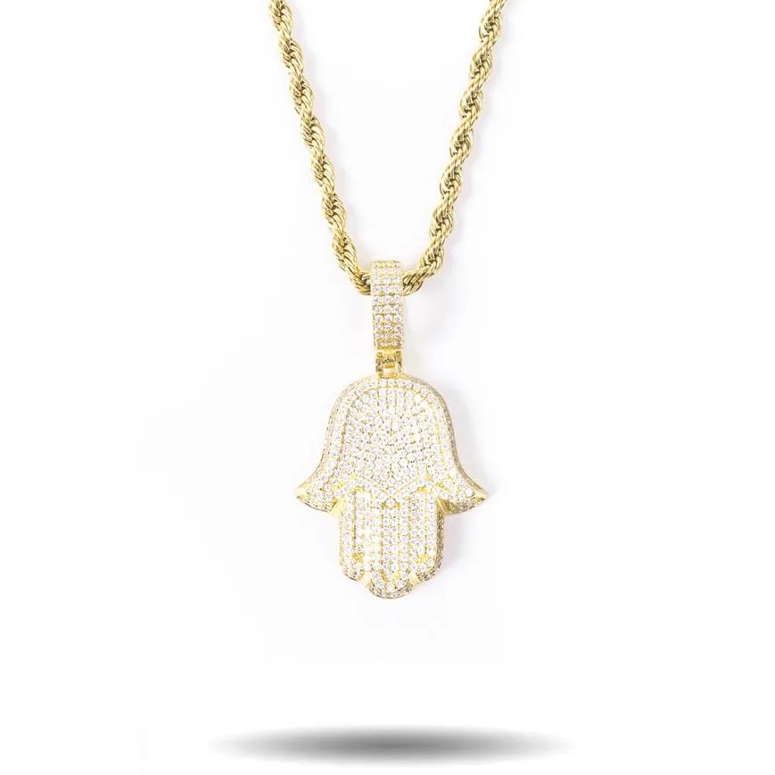 Diamond Hamsa Hand Necklace Pendant & Rope Chain