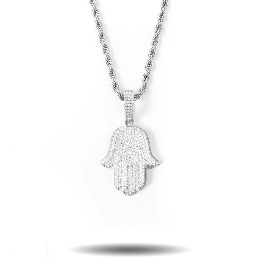 Diamond Hamsa Hand Necklace Pendant & Rope Chain