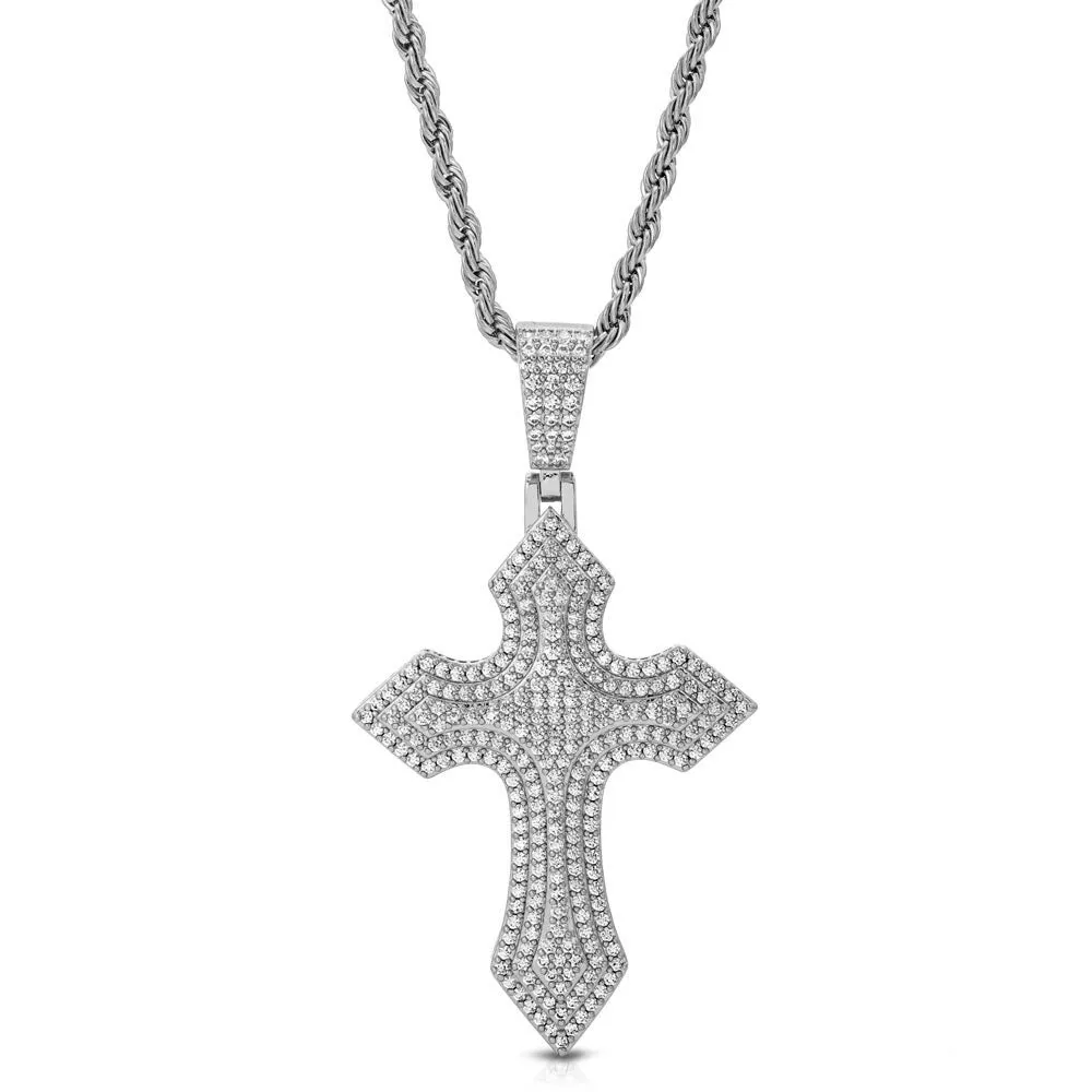 Diamond Royal Cross Necklace Pendant & Rope Chain