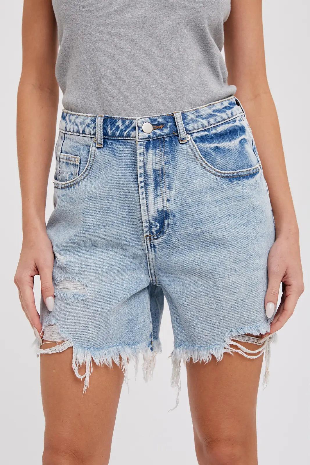 Distressed Mid-Length Shorts