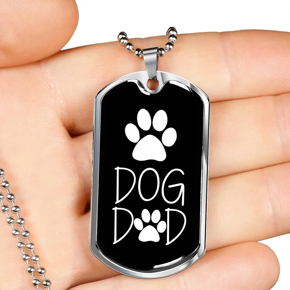 Dog Dad Dog Tag Military Necklace Black