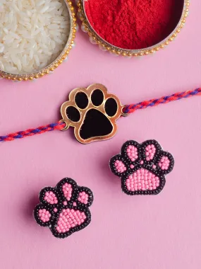 Dog Paw Rakhi + Paw Bead Earrings Combo Set