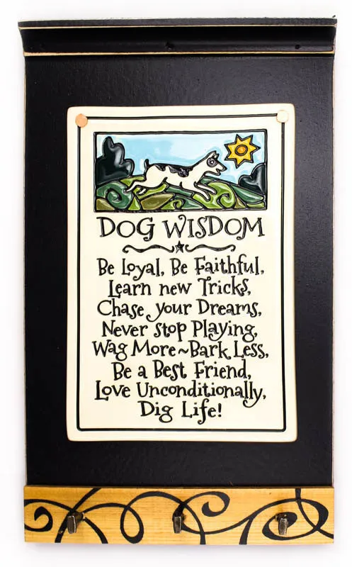 Dog Wisdom Ceramic Tile on Wooden Key Holder