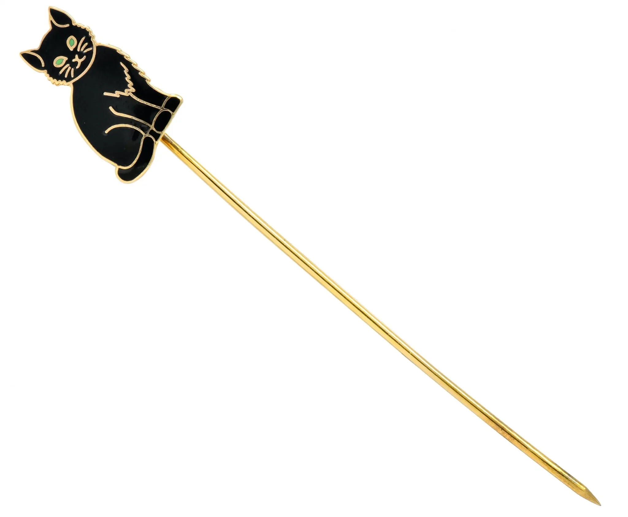 Edwardian 14 Karat Gold Enamel Black Cat Stick Pin