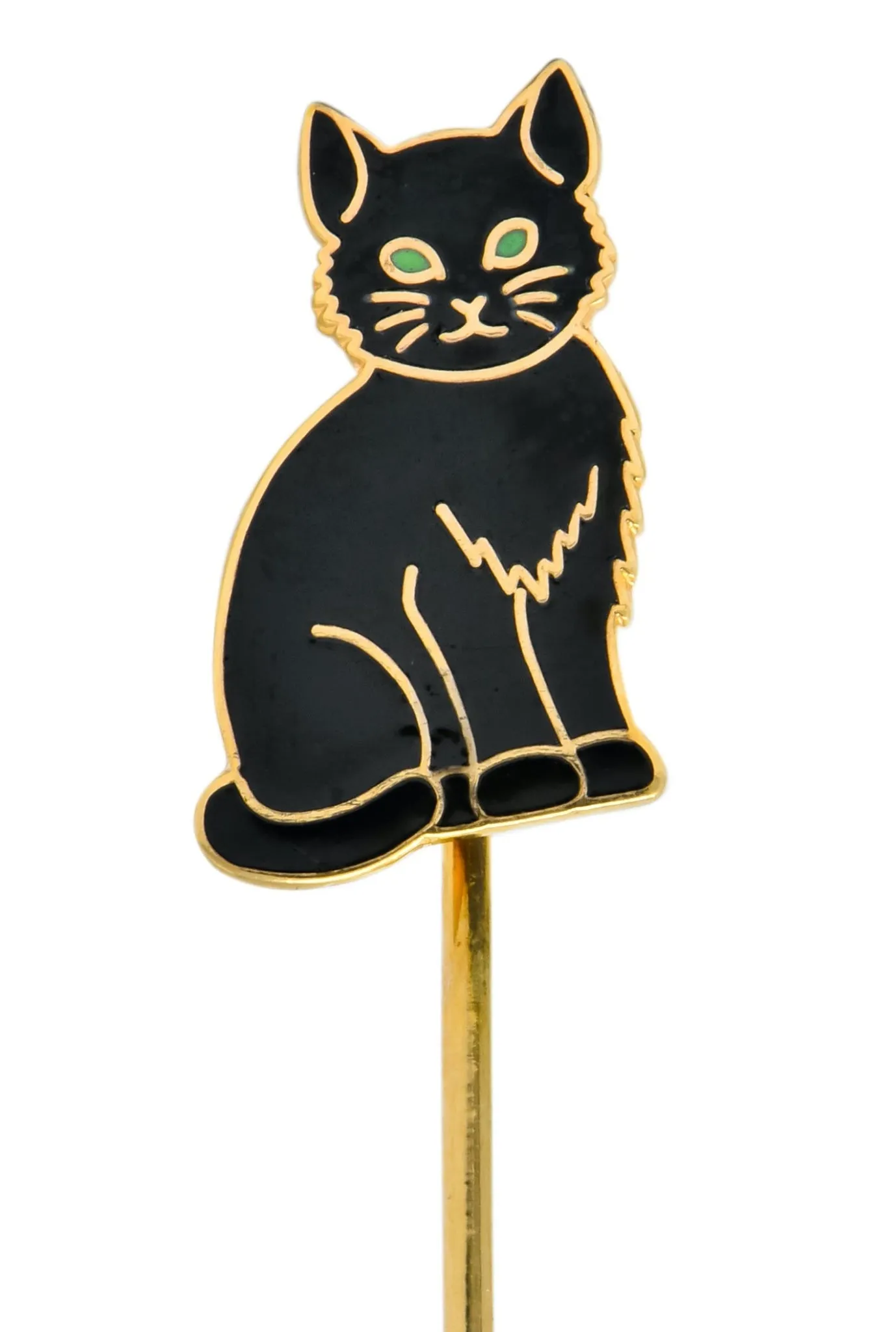 Edwardian 14 Karat Gold Enamel Black Cat Stick Pin