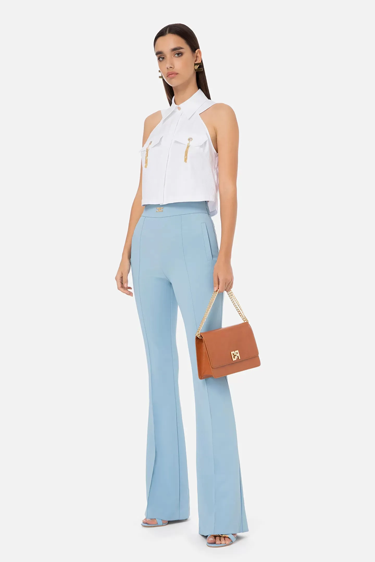 ELISABETTA FRANCHI  |Casual Style Tassel Sleeveless Bi-color Chain Cotton