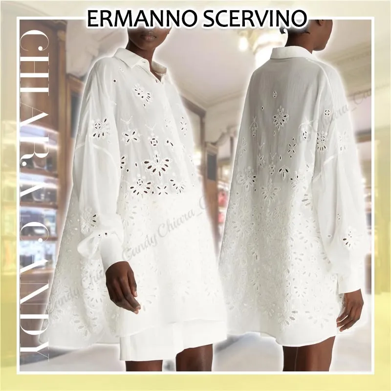 ERMANNO SCERVINO  |Casual Style Long Sleeves Plain Cotton Party Style Lace