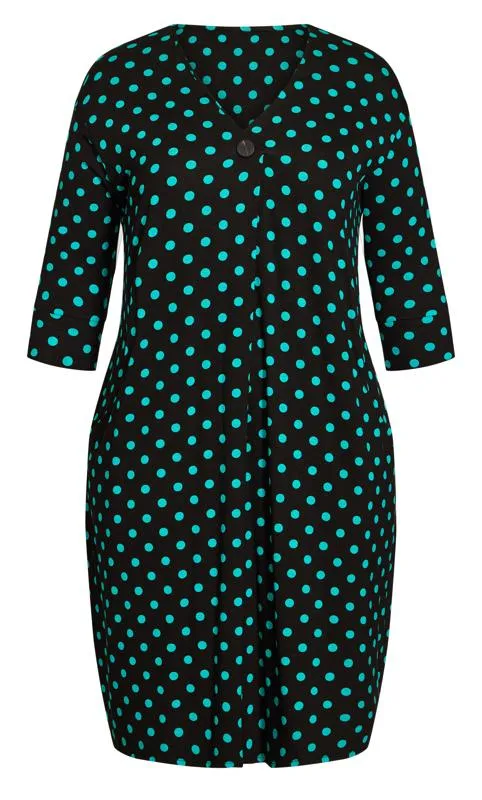 Evans Black & Green Spot Print Button Detail Midi Dress