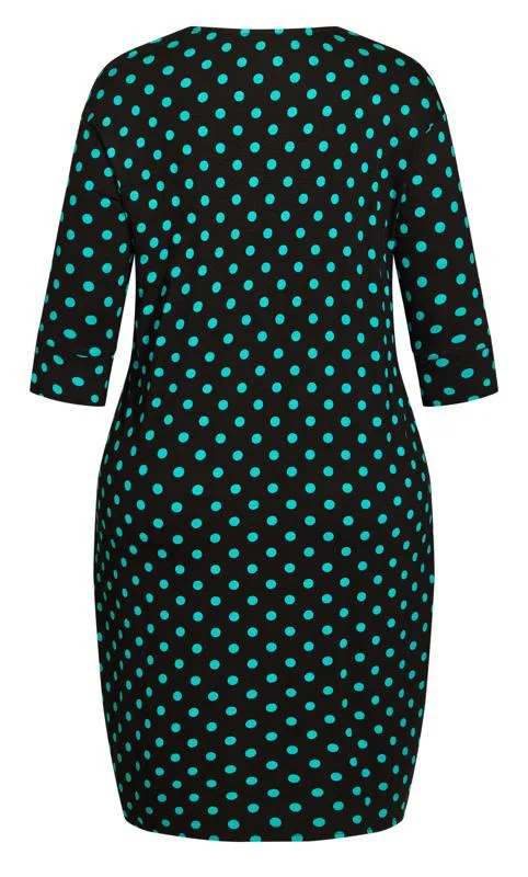 Evans Black & Green Spot Print Button Detail Midi Dress