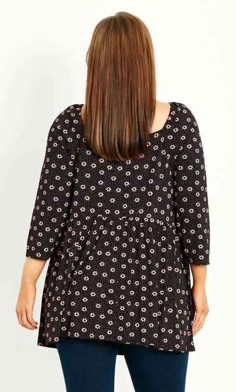 Evans Black Spot Floral Print Peplum Top