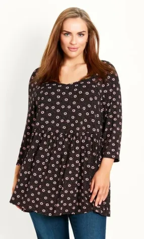 Evans Black Spot Floral Print Peplum Top