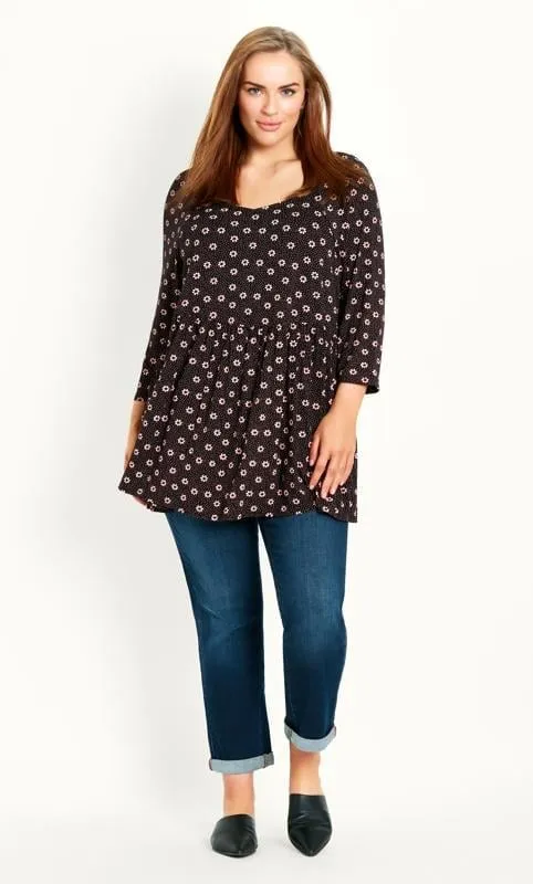 Evans Black Spot Floral Print Peplum Top