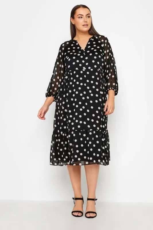 Evans Black Spot Tiered Dress