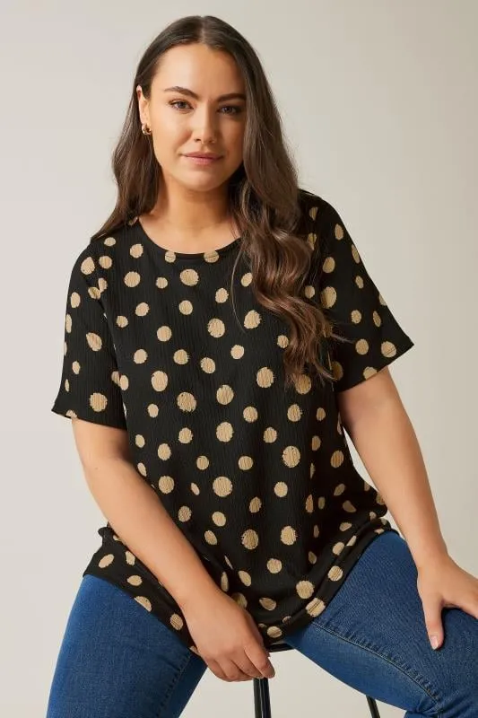 EVANS Curve Black Crepe Spot Print Top