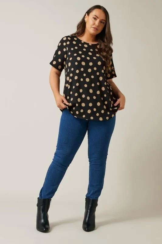 EVANS Curve Black Crepe Spot Print Top