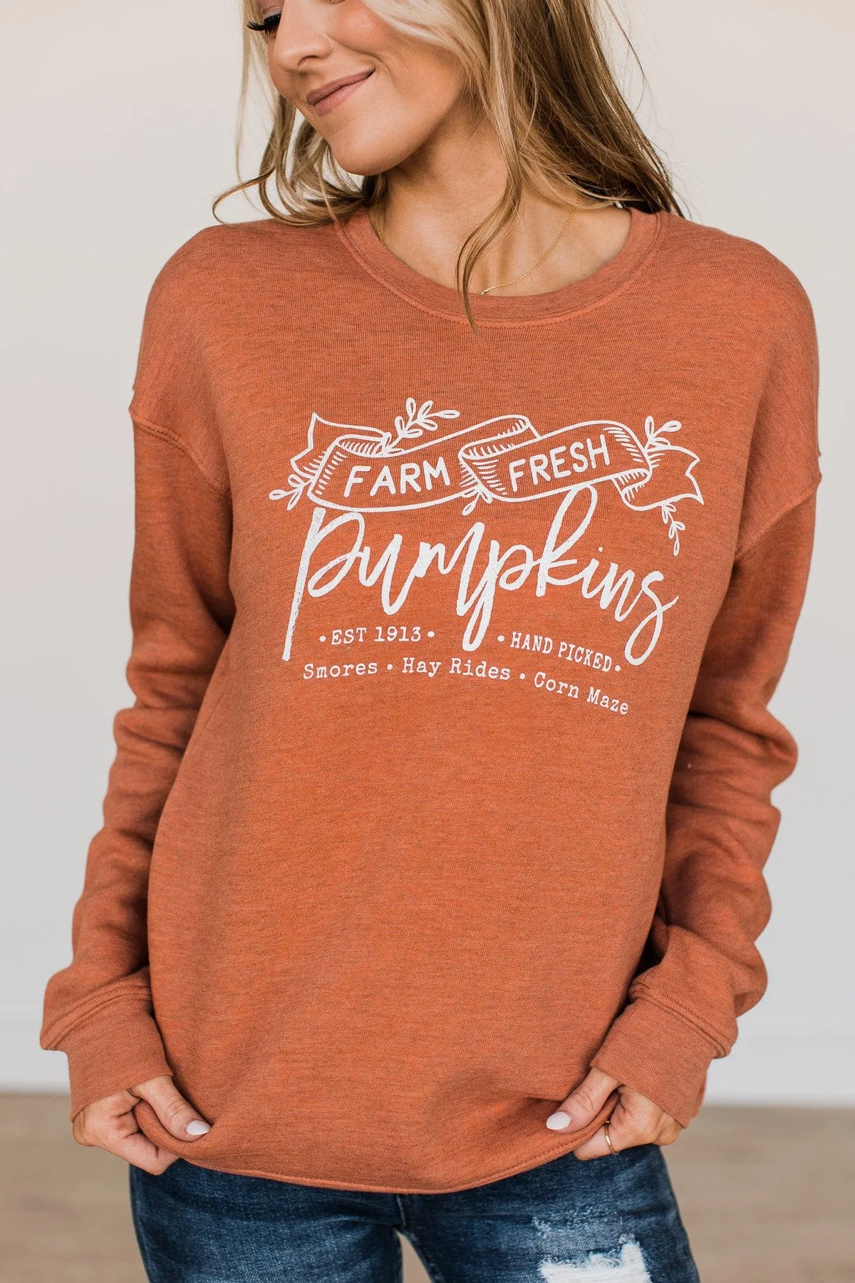 Farm Fresh Pumpkins Crew Neck- Pumpkin Orange