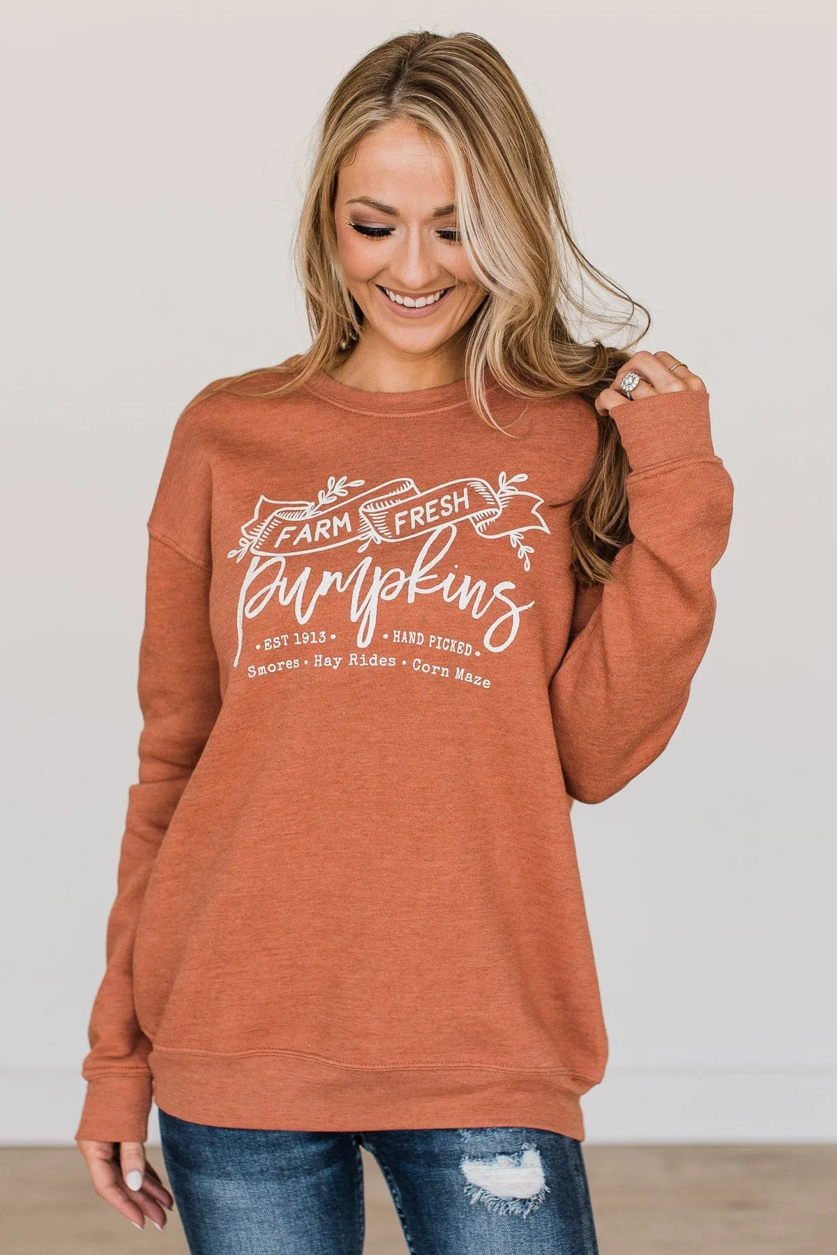 Farm Fresh Pumpkins Crew Neck- Pumpkin Orange