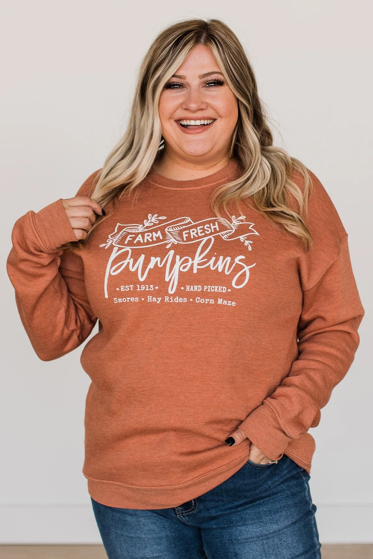 Farm Fresh Pumpkins Crew Neck- Pumpkin Orange