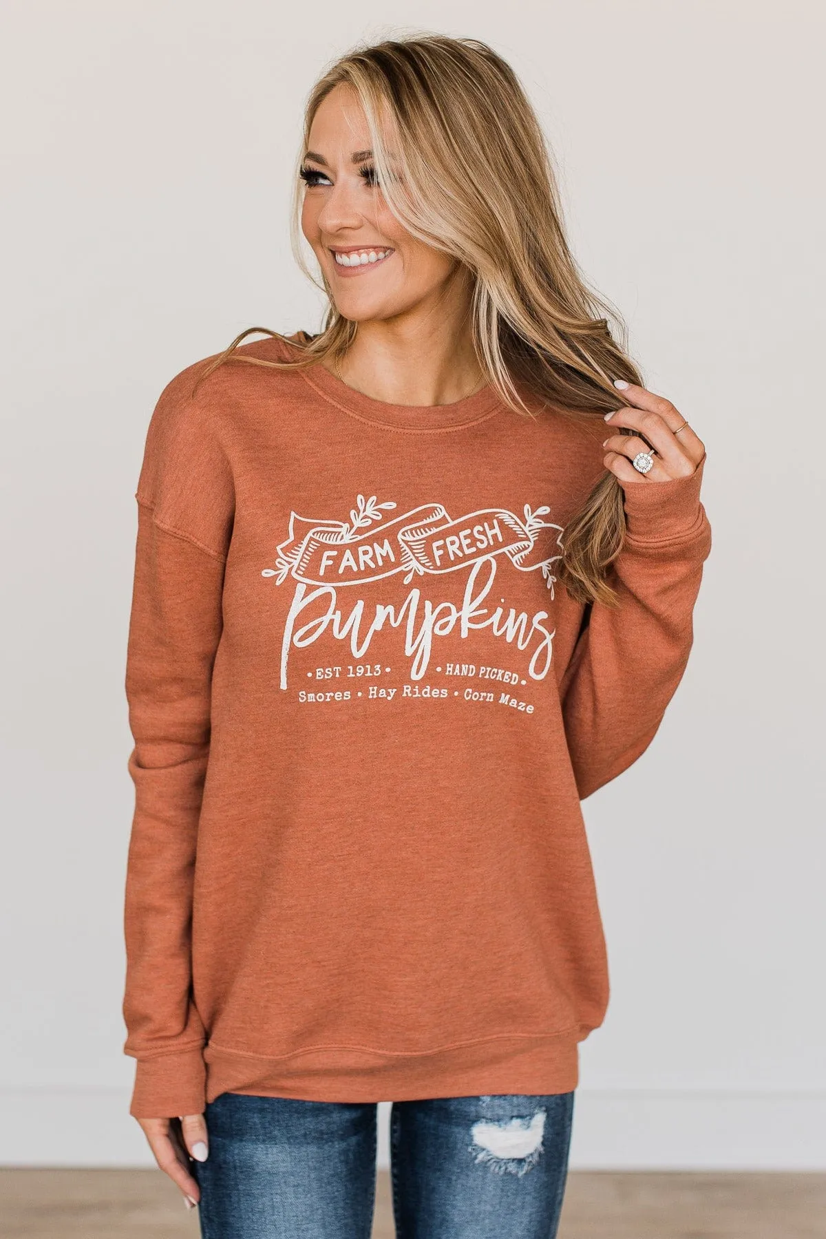 Farm Fresh Pumpkins Crew Neck- Pumpkin Orange