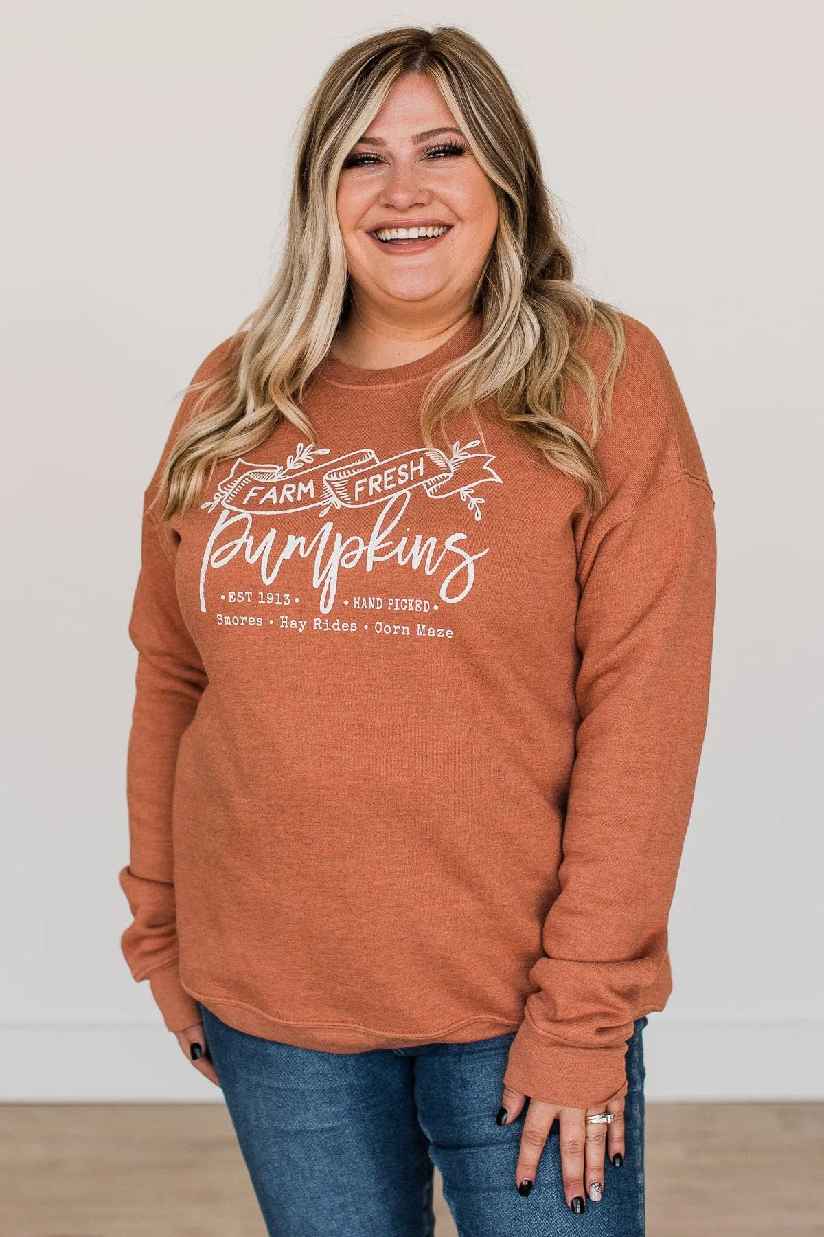 Farm Fresh Pumpkins Crew Neck- Pumpkin Orange