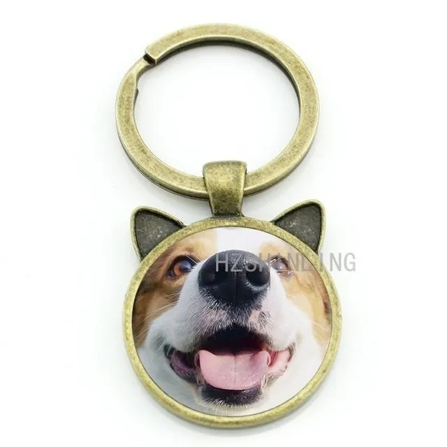 Fashion Lovely Cat Animal Metal Gems Glass Round Key Chain Ring Holder