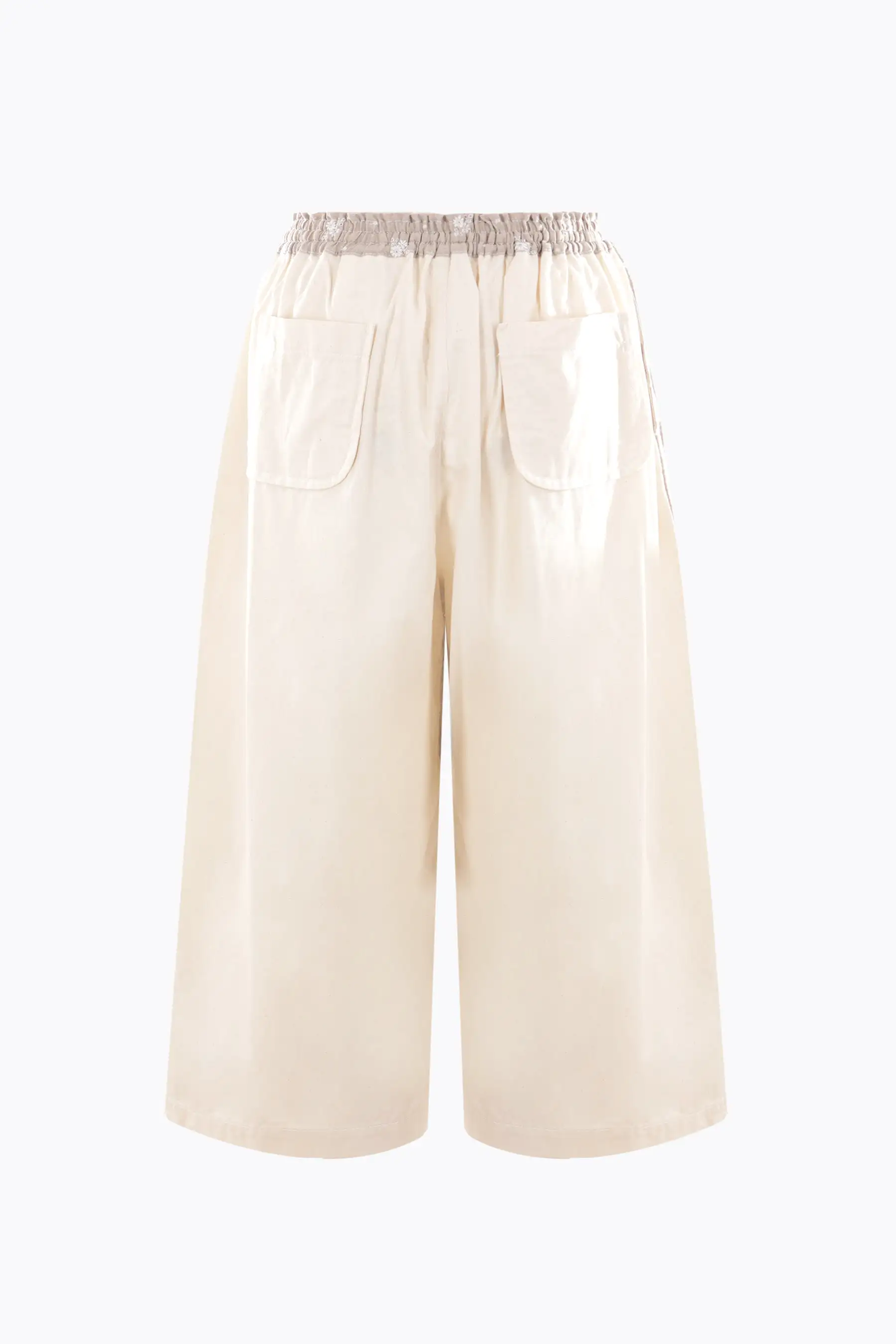 floral embroidered linen and cotton cropped pants