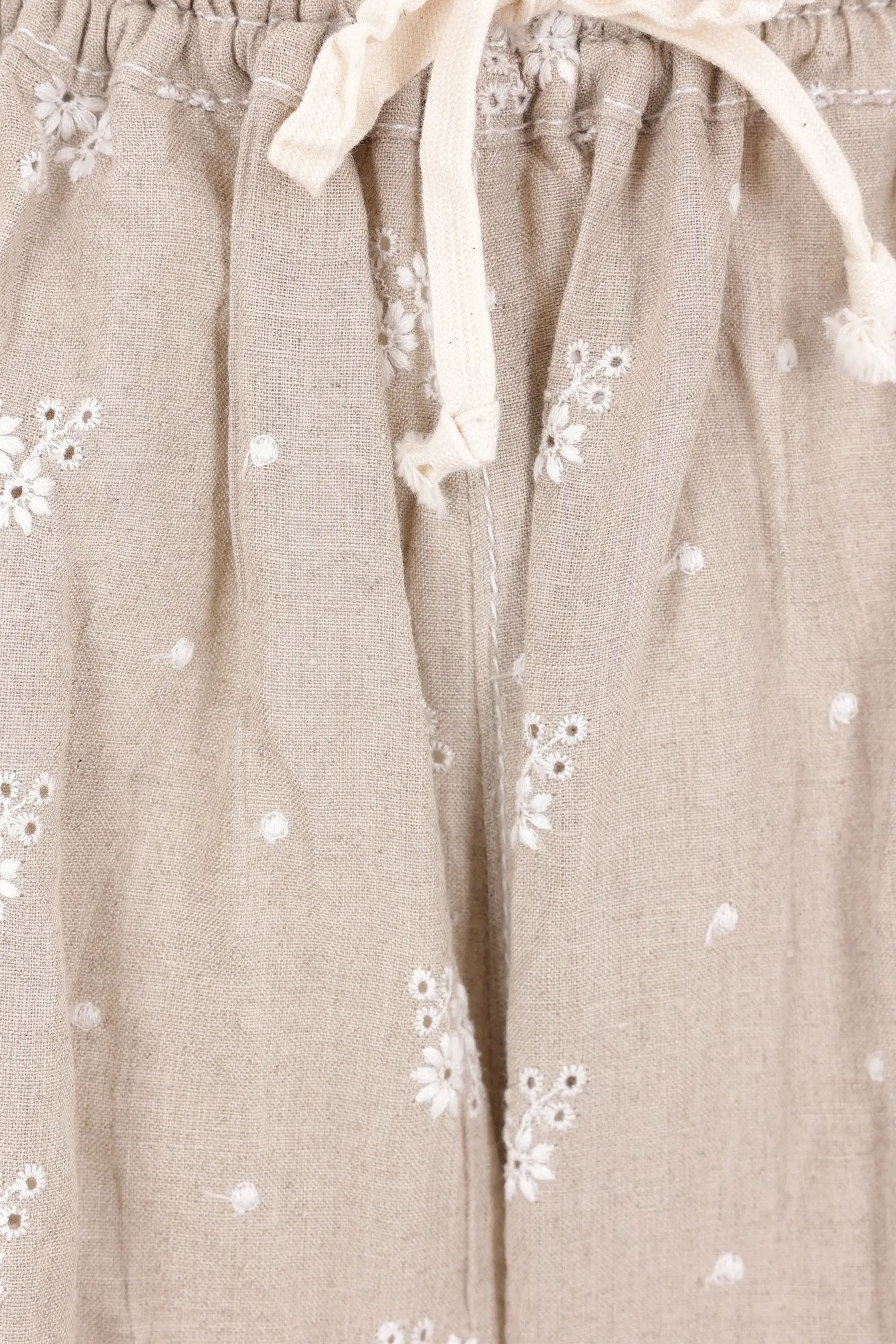 floral embroidered linen and cotton cropped pants