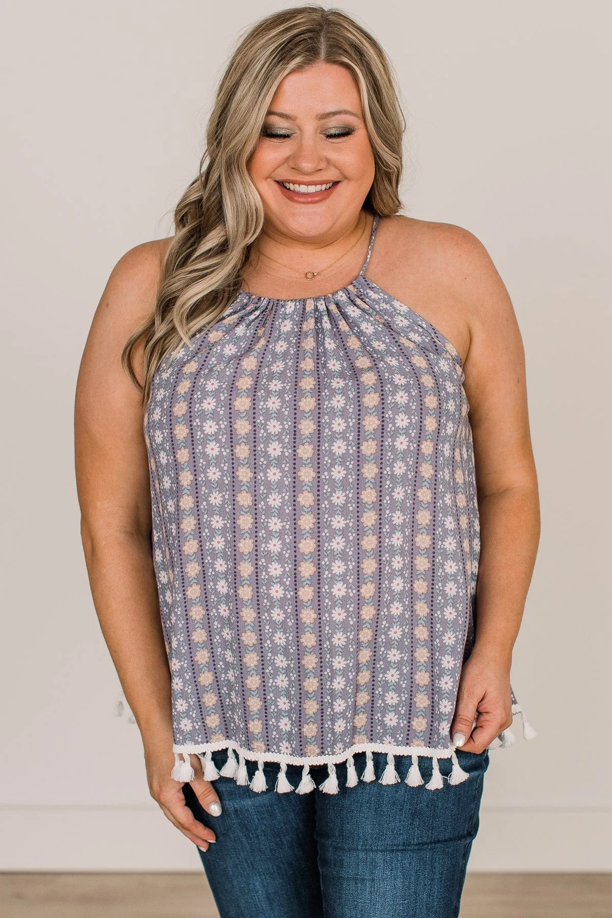 Fresh As A Daisy Floral Tank Top- Dusty Lavender