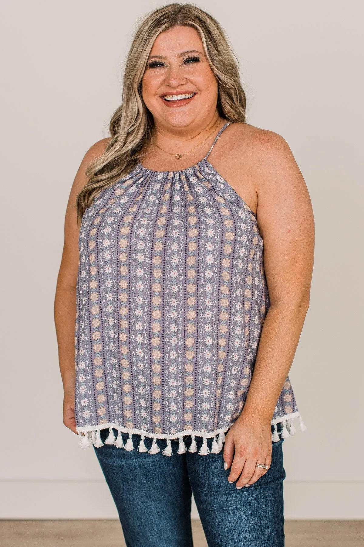 Fresh As A Daisy Floral Tank Top- Dusty Lavender