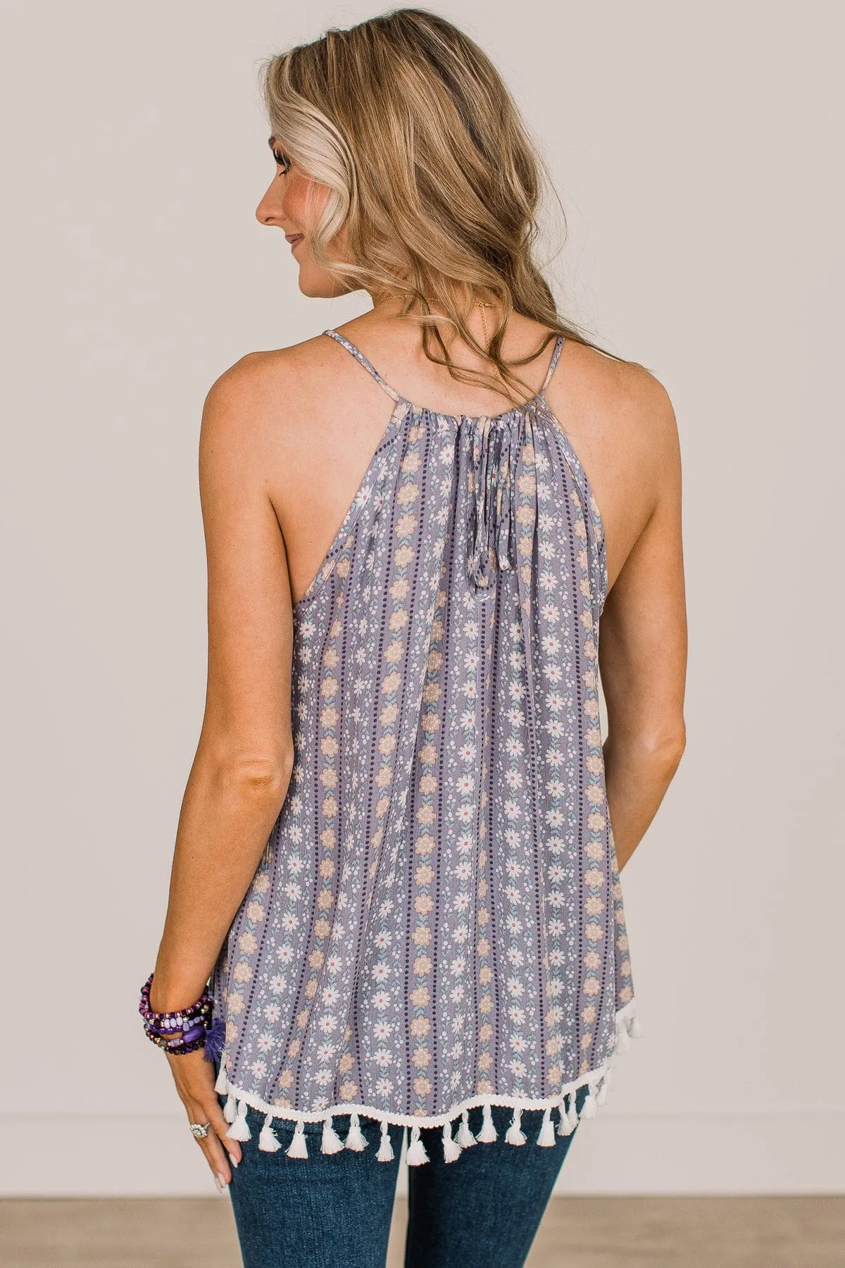 Fresh As A Daisy Floral Tank Top- Dusty Lavender